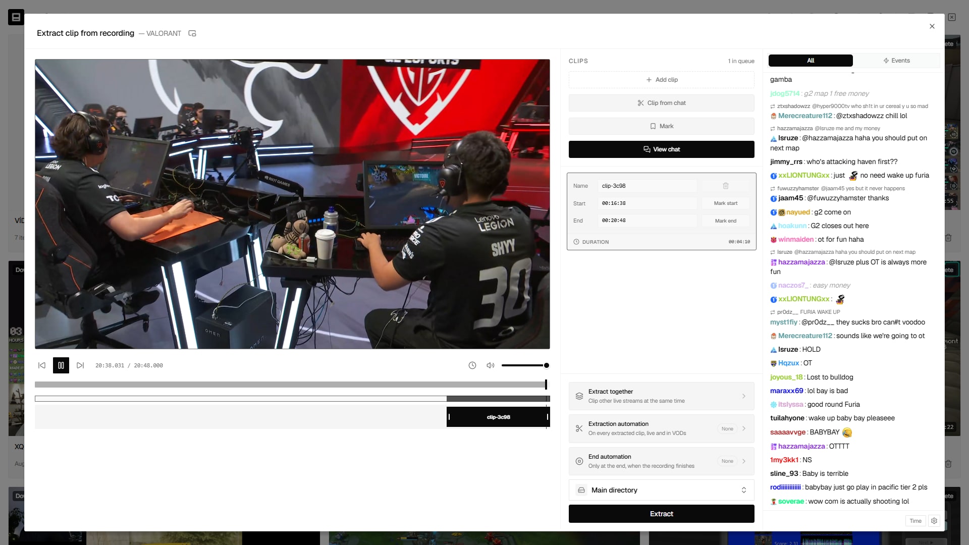 Recorded stream chat with emotes and events