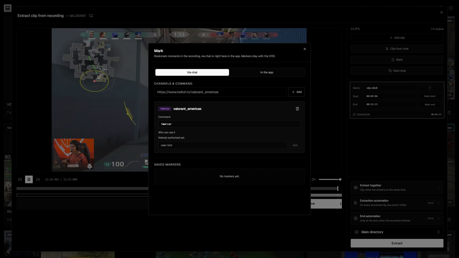 List of markers made during the stream