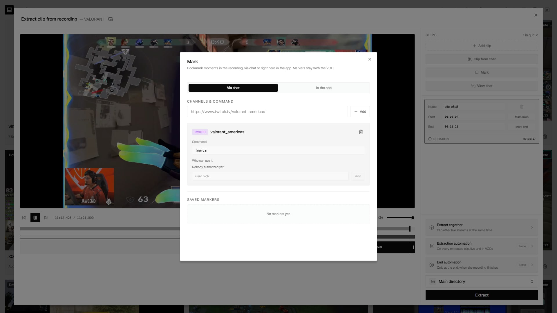 List of markers made during the stream