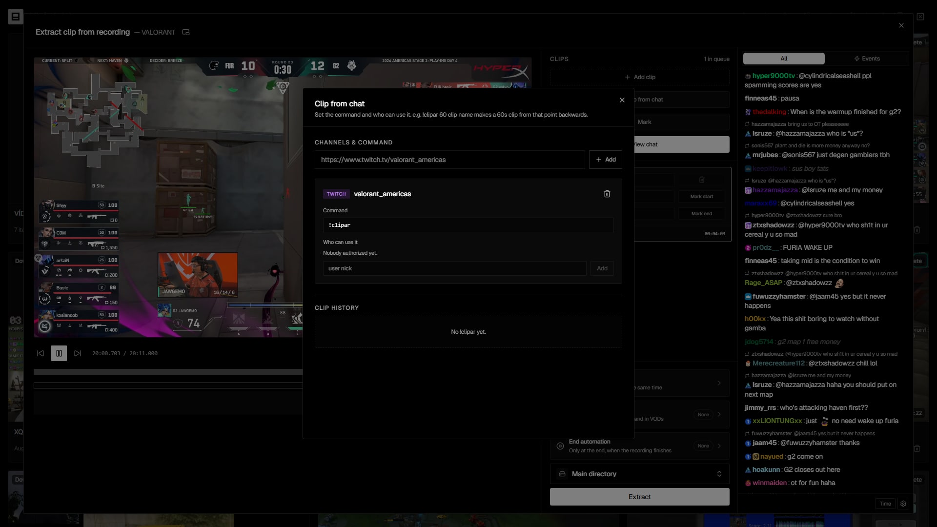 Chat clip command settings