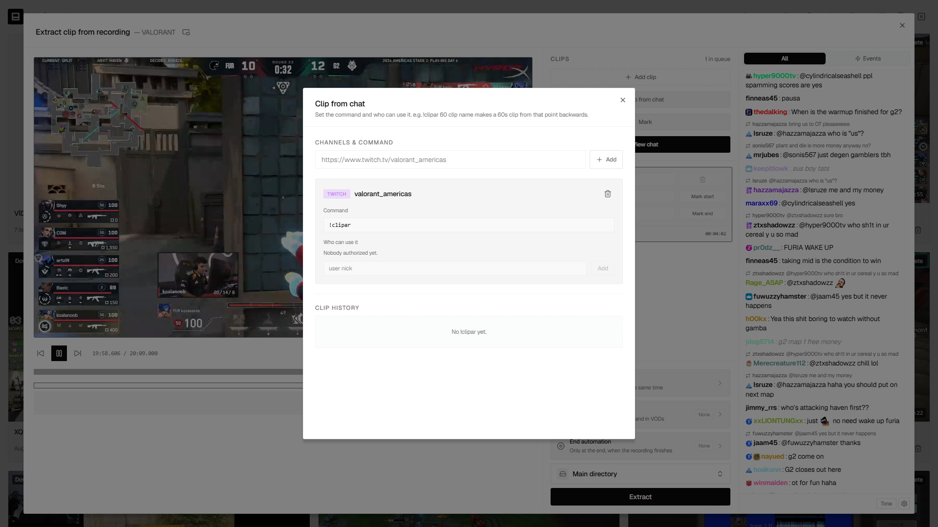 Chat clip command settings