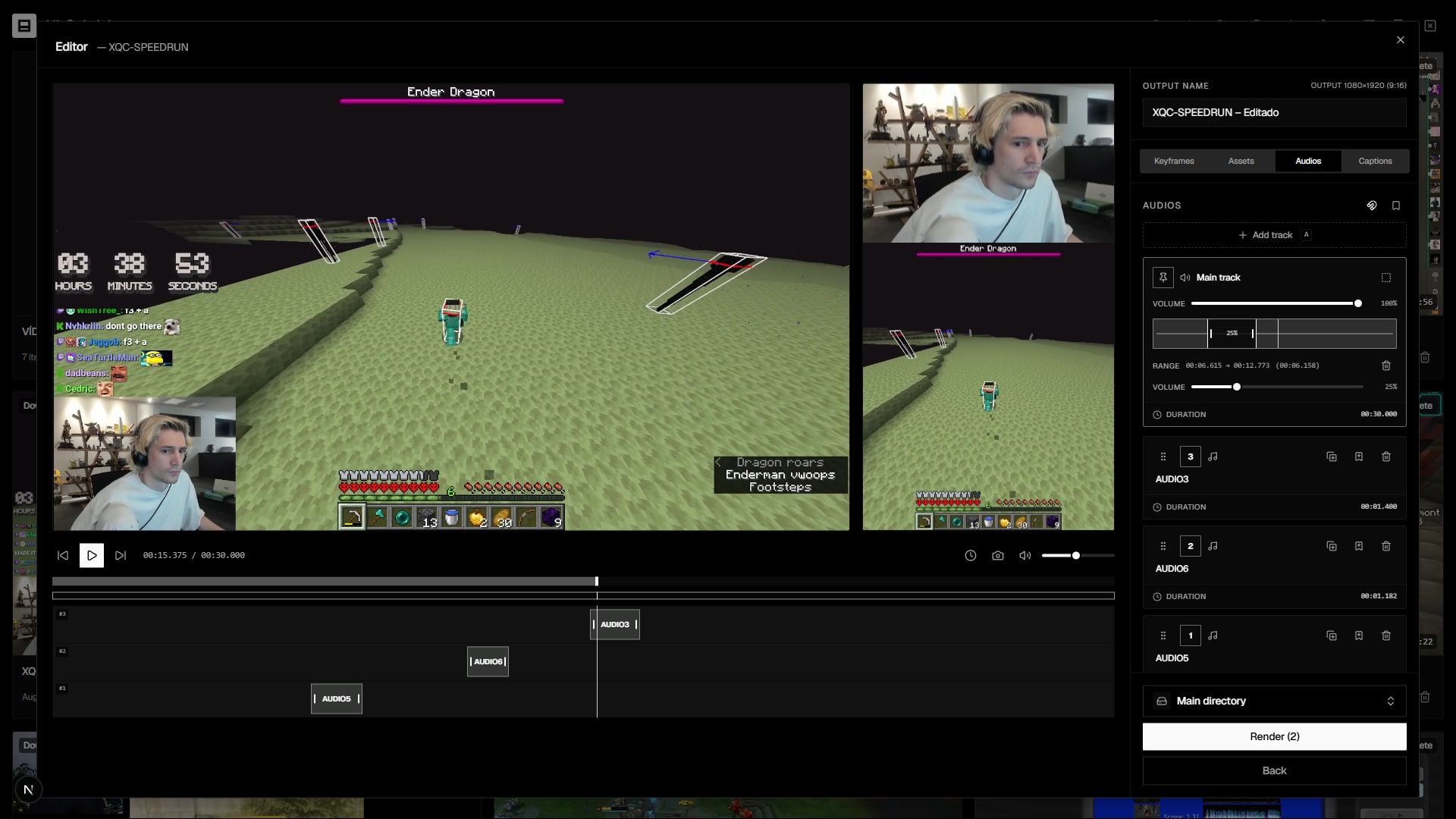 Editor audio tab with the tracks on the timeline