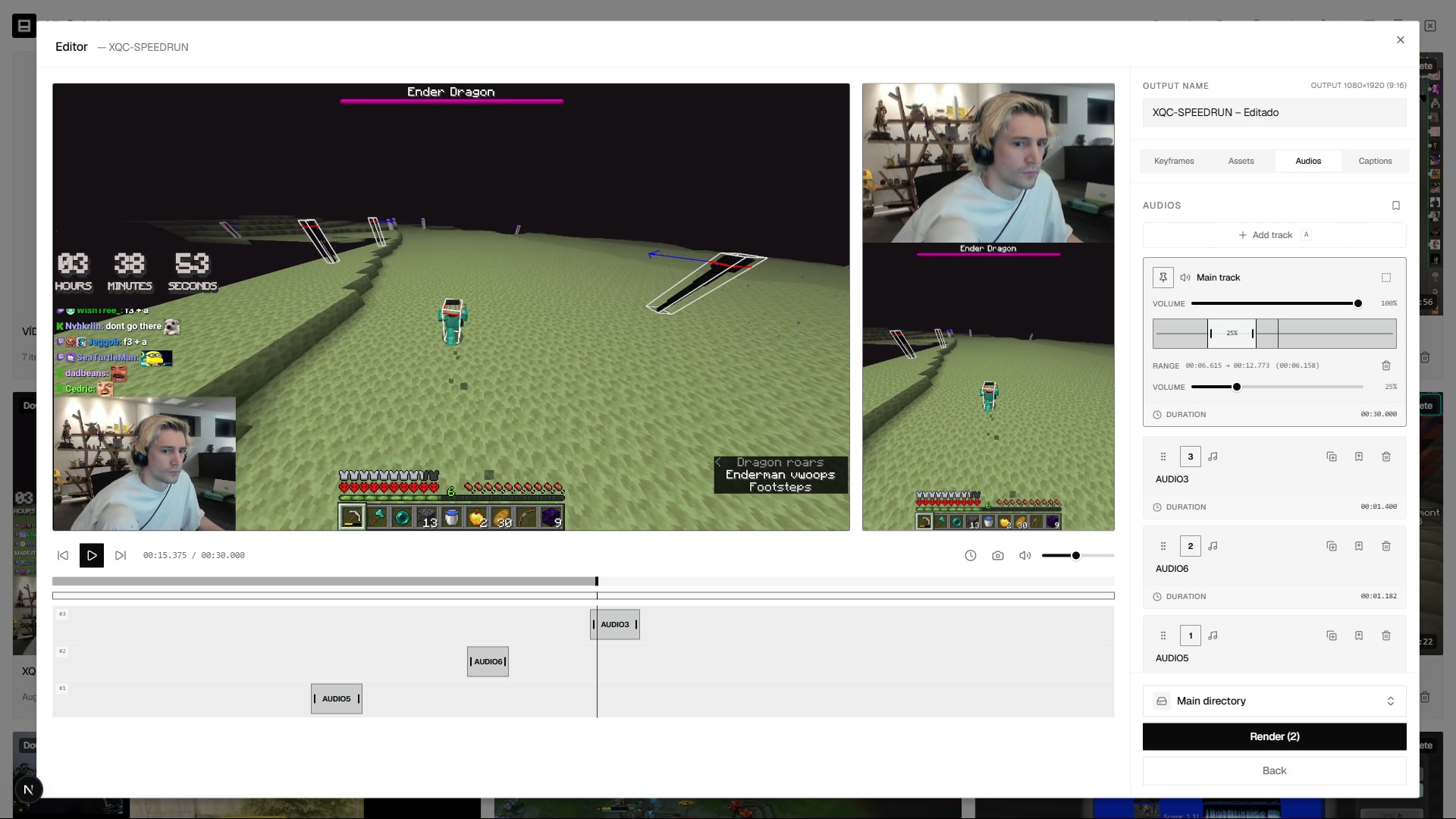 Editor audio tab with the tracks on the timeline