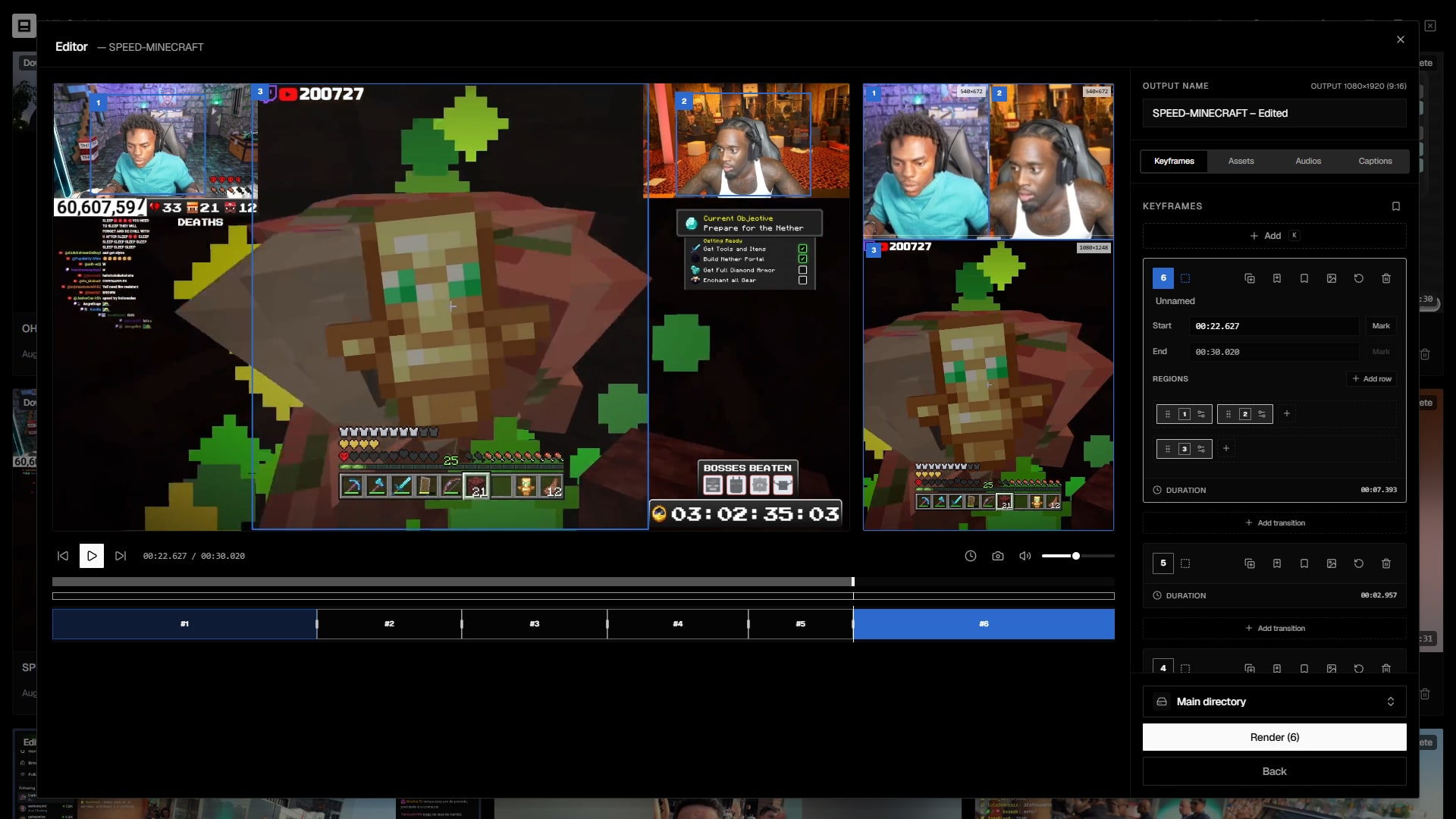 Editor showing the vertical scene built from the original video