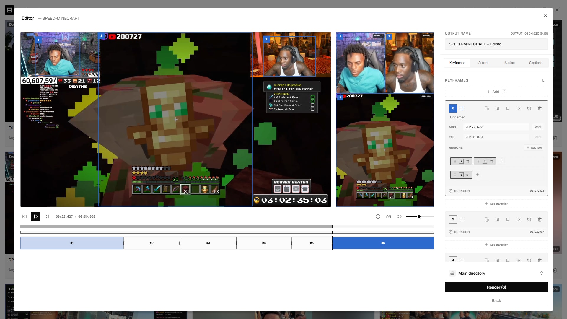 Editor showing the vertical scene built from the original video