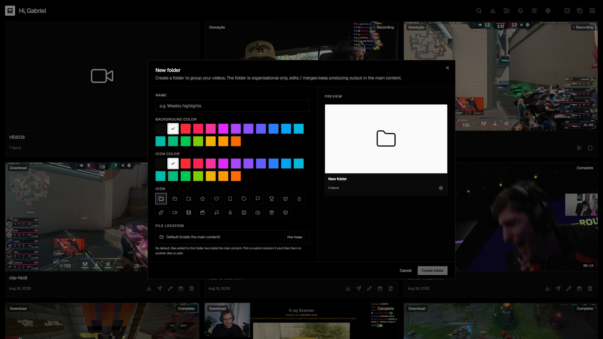 Creating a folder with a color and an icon