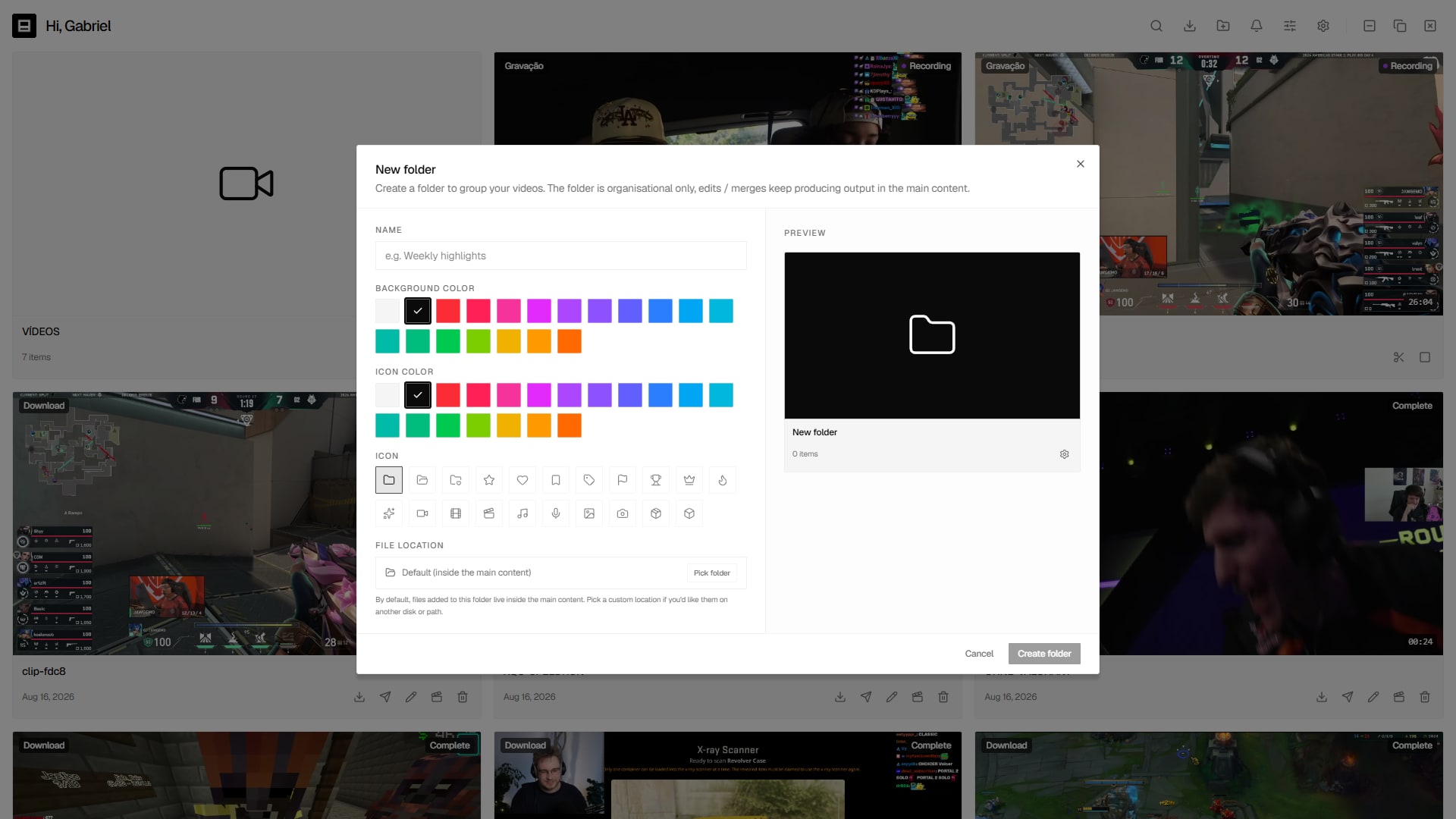 Creating a folder with a color and an icon