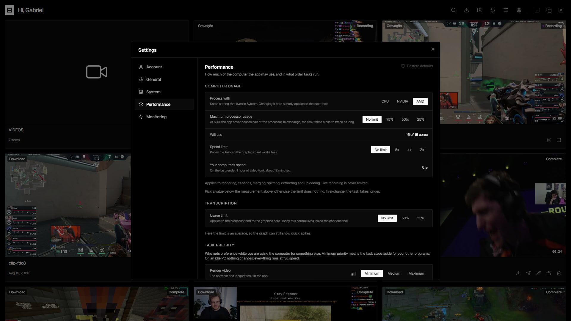 The app's settings screen