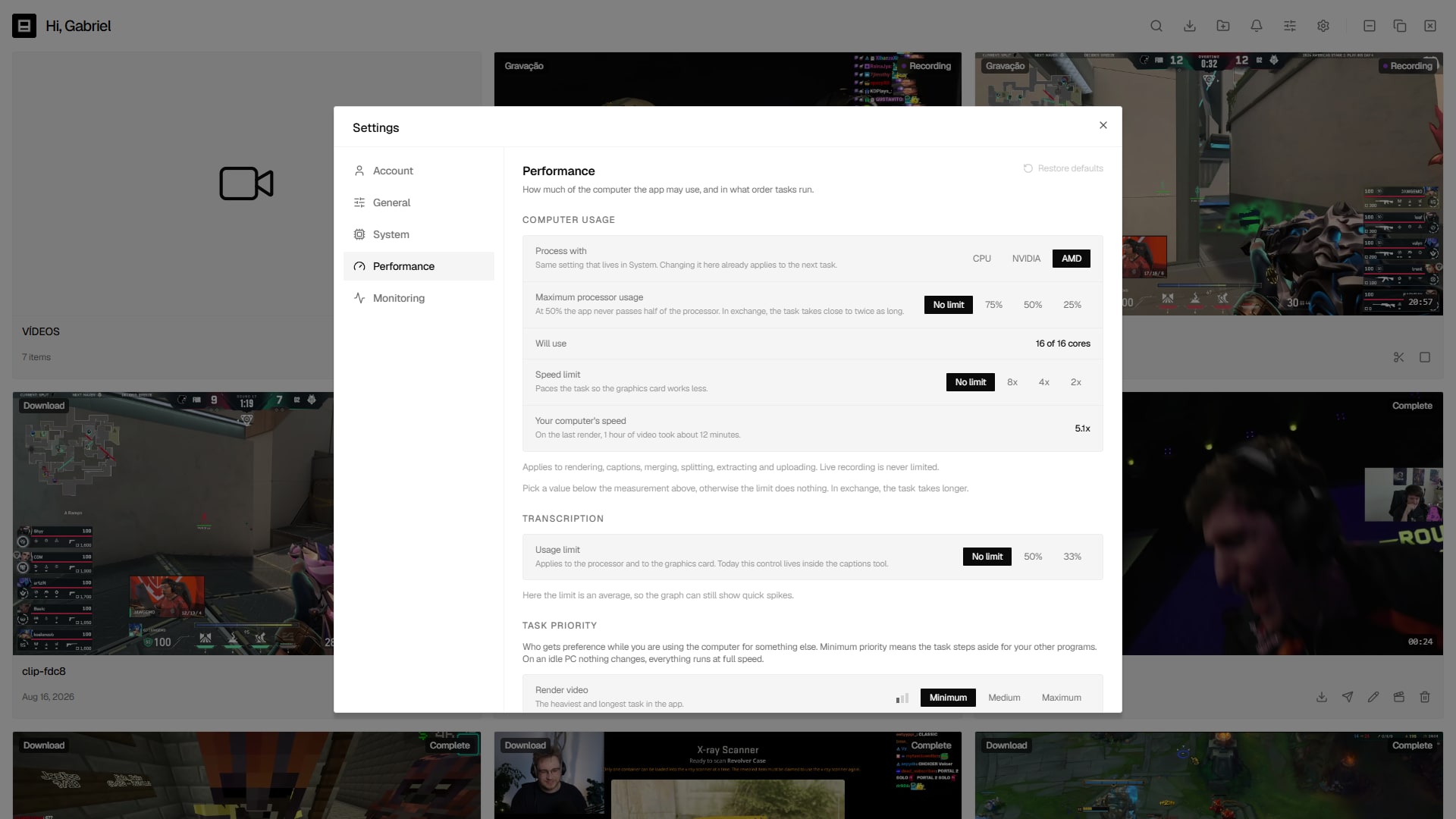 The app's settings screen